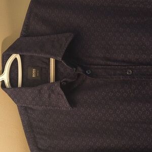Hugo Boss - Black W/ Blue Stitched Boxes - Slim Fit Button Down Dress Shirt